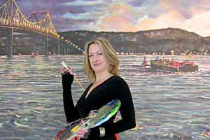 Cathi Locati, artist, painting at Hudson Harbor, Tarrytown