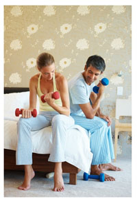 Couple working out at home