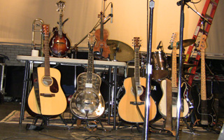 The instruments of David Bromberg, a former Tarrytown resident, at the Music Hall.