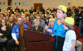 Child care supporter Patricia Morgan with her son James at last night’s public hearing on the 2012 Budget (Photo credit: Westchester County Board of Legislators / Aviva Meyer)