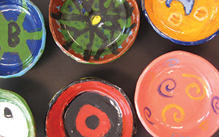 Some of the ceramic bowls  created by the students.