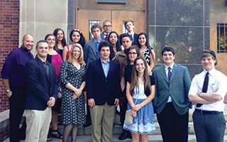 At right, Front row (left to right):  Lighting Design Nominee/Sleepy Hollow teacher:  Dave DiLeo, Sleepy Hollow Pit Orchestra Director:  Brittney Trenczer, Winning Pit Student Representative Benjy Povman, Ensemble Nominee:  Gabriela Friedman, Winning Pit Student Rep. Sere Politano, Ensemble Nominee:  James Carney, Supporting Role Nominee Tomas Correa.  Second Row:  Lighting Design Nominee:  Zachary Dore,  Musical Director:  Julie Colangelo, Marie Komorowski, Nadia Fassa, Henry Titcomb, Acting Performance Nominee:  Paloma Gratereaux, Ensemble Nominee:  Alex Basescu, Arianna Friedman, Top Row:  Frances Pace-Nunez, and Ensemble Nominee:  Peter Moriarty