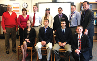 (Back row, from left) BHS track and field head coach Sean Ryan, BHS Principal Debora French, Kevin Wolff, Sophie Feuer, John Cabeca, Assistant Principal Dan Murphy, Athletic Director Chris Drosopoulos (front row, from left) Abigail Kuhn, Ryan Rosen, Chris Marinaccio, and guidance counselor Nathan Heltzel.