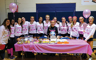 The Briarcliff varsity volleyball team hosted a “pink” game in October and held a bake sale to raise money  for the American Cancer Society’s breast cancer research.