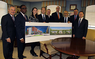 Martin Berger, principal of Saber Dobbs Ferry, LLC; Jim Coleman, Westchester County IDA Executive Director; Jen Stebbins, XSS Hotels Financial Strategist; Mark Stebbins, XSS Hotels Principal; William M. Mooney III, director of economic development for Westchester County; Deputy County Executive Kevin J. Plunkett; Bruce Lozito, Esq., community planner for Ginsburg Development Companies; Stephen J. Hunt, Westchester County IDA Chairman; and Westchester County Executive Robert P. Astorino.