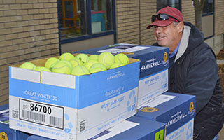 3,000 used tennis balls donated by the U.S. Tennis Association’s Employee Green Committee in White Plains will be used for the bottom of chairs throughout the Irvington School District.