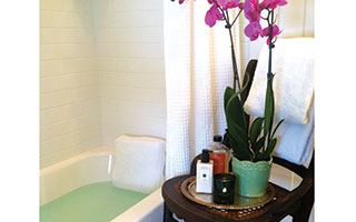 Create a mini-spa in your bathroom with a scented candle, luxurious bath oils, and a plush terrycloth bath pillow.