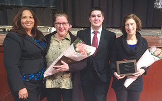 Pictured from left to right. Clara Javier, Judy Kass, Glenn Carney and Alison Paul. Glenn is the chapter president. Clara is a Musicworks  parent who spoke about the program’s positive affect on her family.