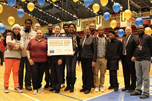 Westchester Smart Mobile App Development Bowl competitors from Mount Vernon High School and Nellie A. Thornton High School pictured with County Executive Robert P. Astorino (center) as well as representatives from Mount Vernon School District.