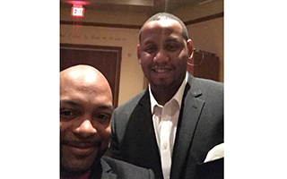 Marching Cobras Band Director Terrel Stowers and Assistant Director Kevin Young at the 87th Academy Awards