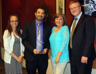 Irvington Director of Technology Jesse Lubinsky, who was awarded the 2016 Distinguished Technology Leader Award, is pictured with Lisa Torchia, Patricia Pancotto and Superintendent of Schools Dr. Kristopher Harrison.