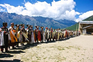 Villagers form a receiving line for our mission.