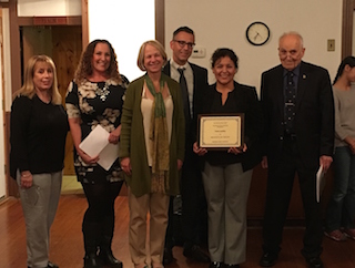 Park School secretary and Rotary Club Employee of the Year recipient Frida Nuñez, Superintendent Raymond Sanchez, Park School Principal Cynthia Bardwell, and Rotary Club representatives.