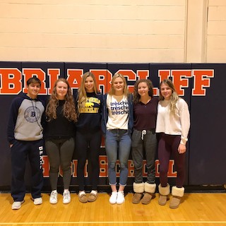 Briarcliff’s winning athletes: Alex Leahy, soccer; Kaleigh Gowan, volleyball; Carly Schwab, swimming; Claire Goldstein, swimming; Yasmin Hill, diving; and Anna Keatron, swimming.