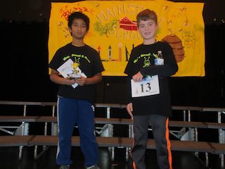 Main Street School’s fifth-grade spelling bee winner Shalin Chang (left) and runner-up Wilson Lark.