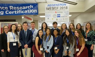  Sleepy Hollow High School students explain their science research projects to a panel of judges at WESEF.