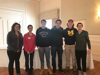 Student Assistance Counselor Jennifer Nunziato and Irvington High School sophomores  Janeeta Shaukat, Josh Hunt, Aidan Daly, Jack Grados and Ben Birkhahn.