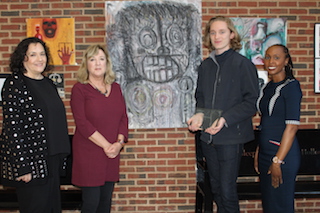 Sleepy Hollow High School student  William Gary is recognized by YoungArts Foundation. L-R: SHHS Guidance Counselor Patricia Bonitatibus; Fine/Media Arts Director Angela Langston; William Gary; SHHS Principal Dr. Tracy Smith.