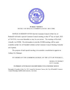 Notice of Special Common Council Meeting to Name Interim City Manager