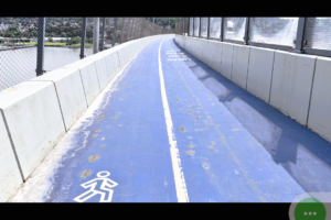A pockmarked stretch of the shared use path on the Mario M. Cuomo Bridge on Aug. 10, 2026. Photo: Robert Brum
